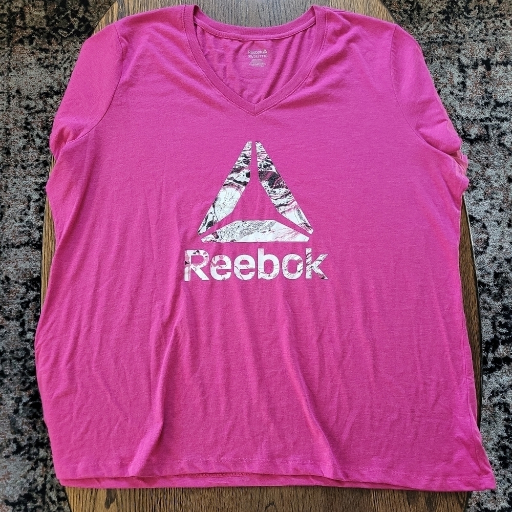 Reebok Marble Delta Crew Graphic Training Fushia T-shirt Size Women's 3X NEW